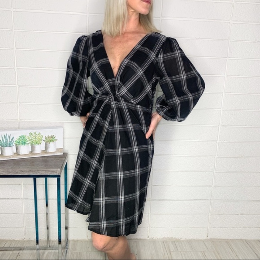 Free People Miss Molly Black Plaid Dress NWOT Sz2